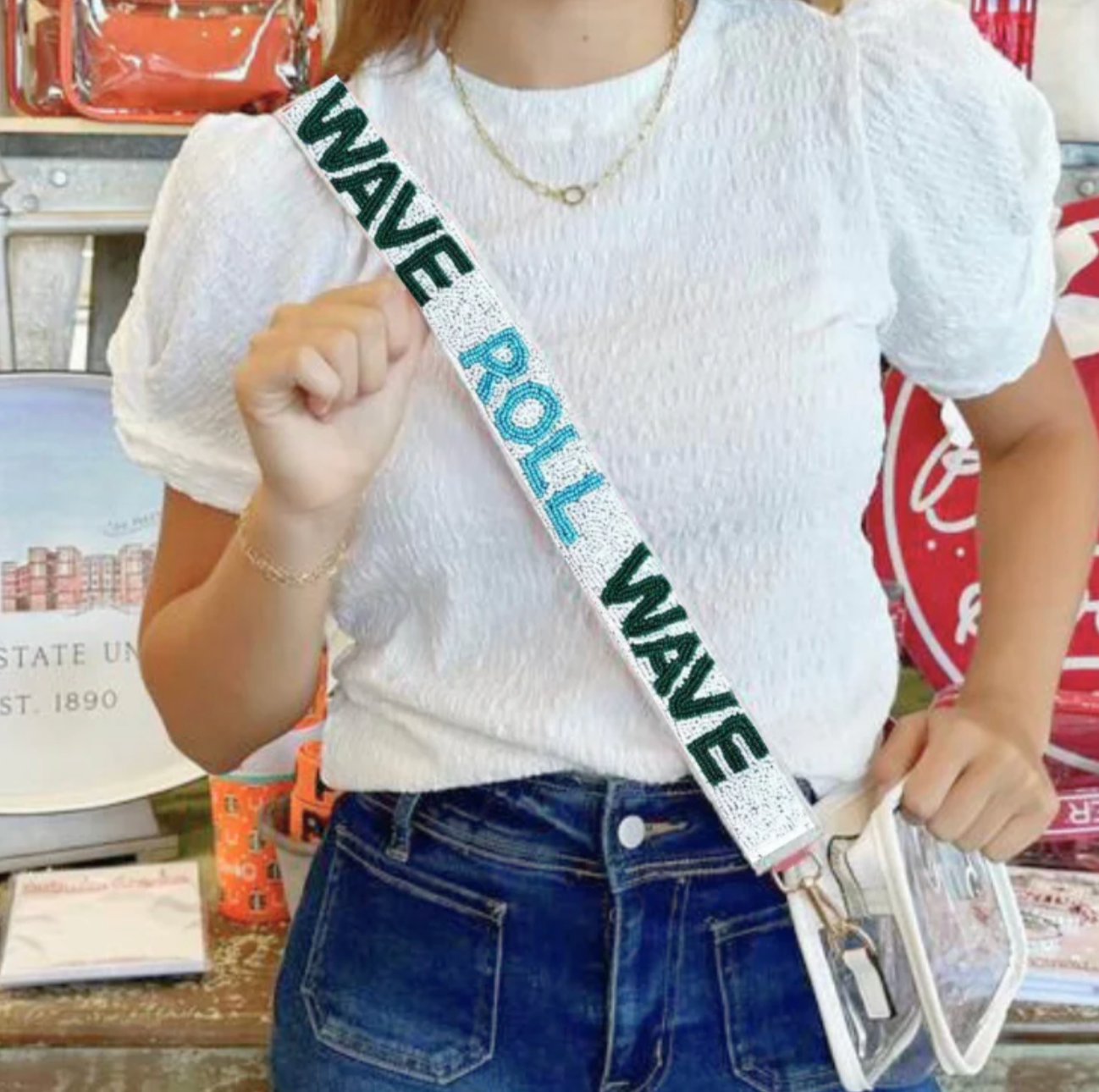 Tulane Beaded Purse Strap | Roll Wave Game Day Bag Strap