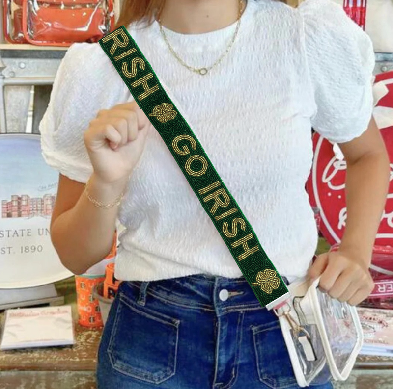 Notre Dame Green Beaded Purse Strap | Go Irish Game Day Bag Strap