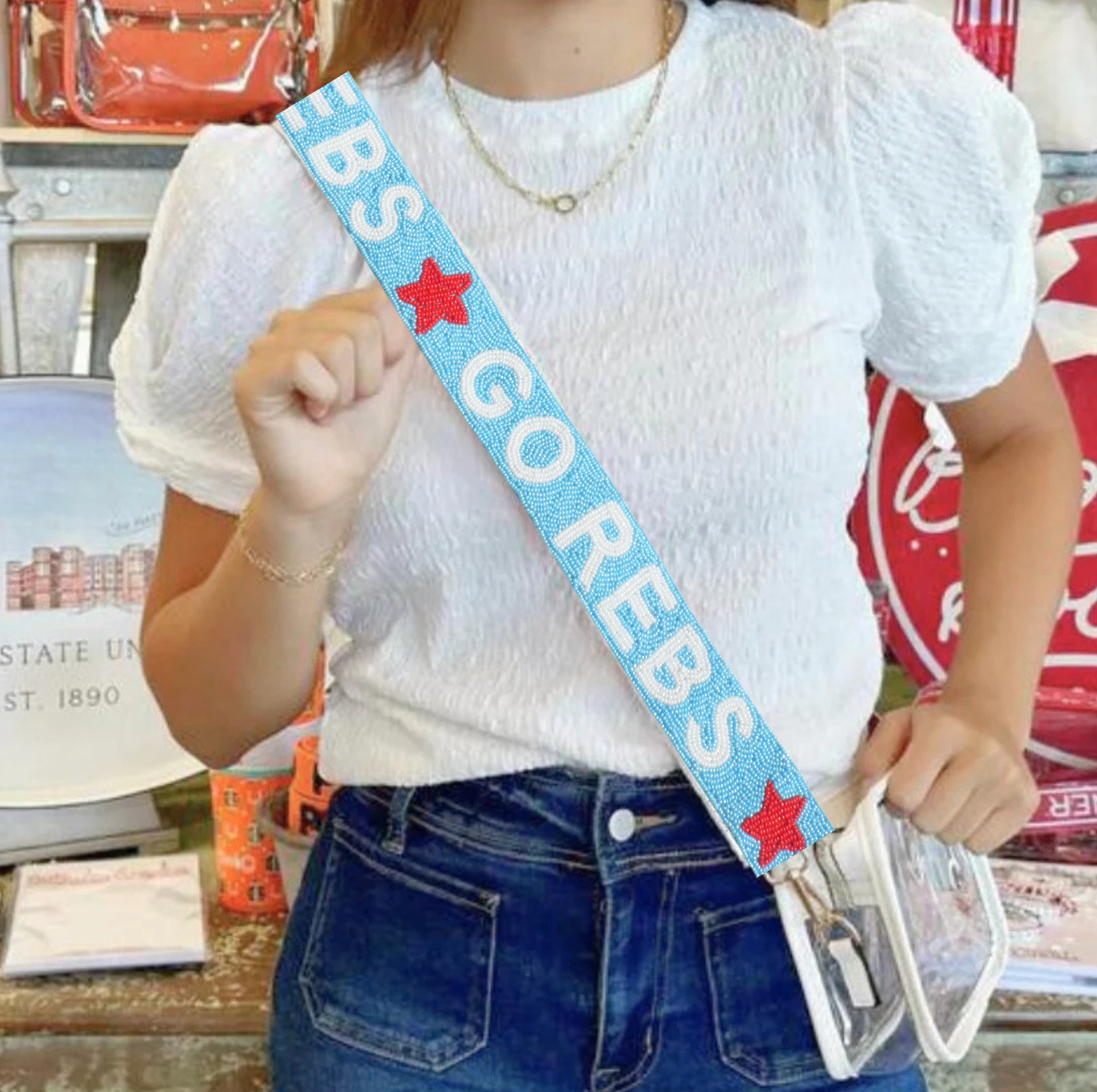 Ole Miss Beaded Purse Strap | Go Rebs Game Day Bag Strap