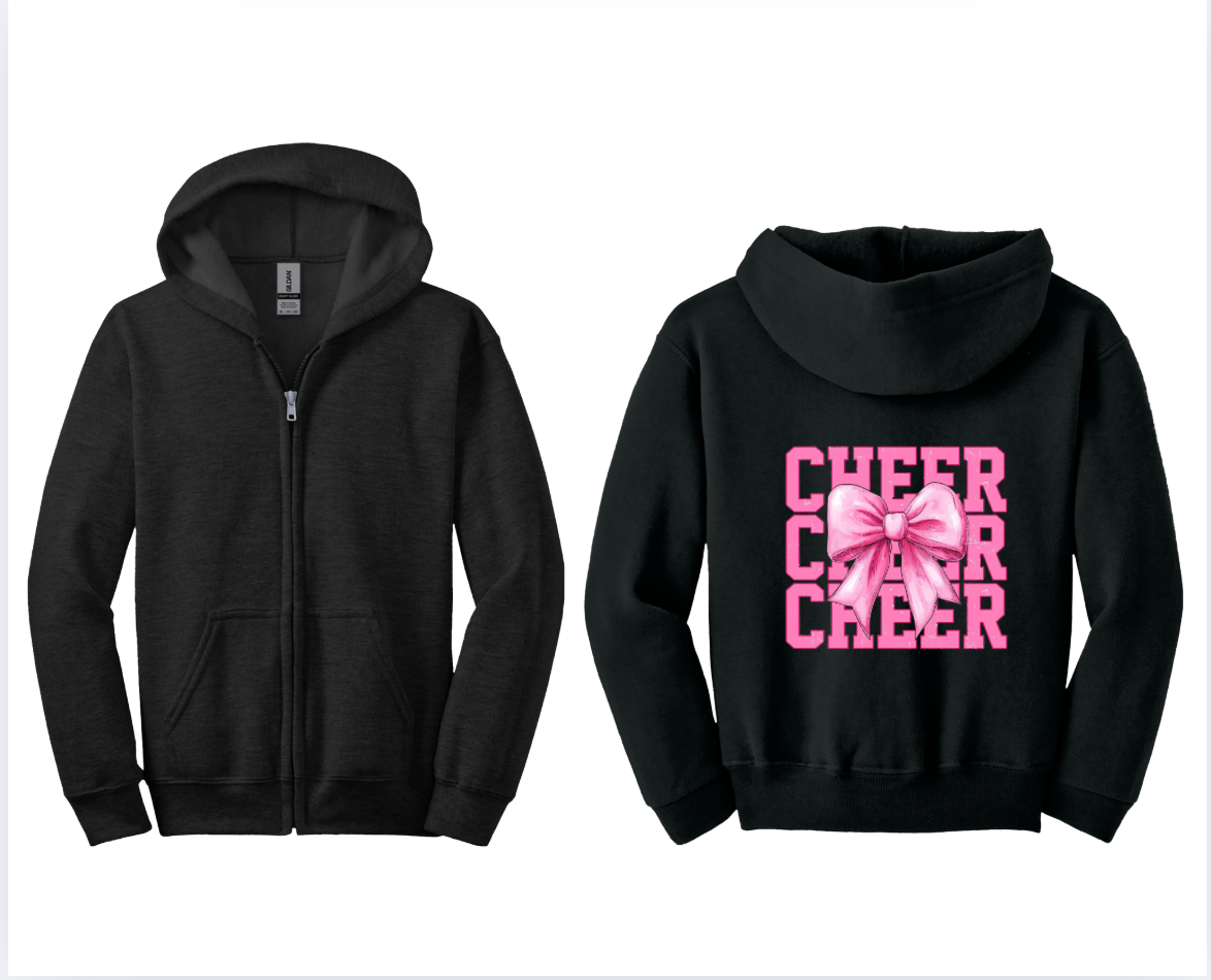 Customizable: Youth Cheerleader Pink Bow Full Zip Hoodie