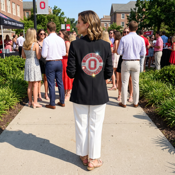 Ohio State Circle Decal Black Ruched Sleeve Blazer