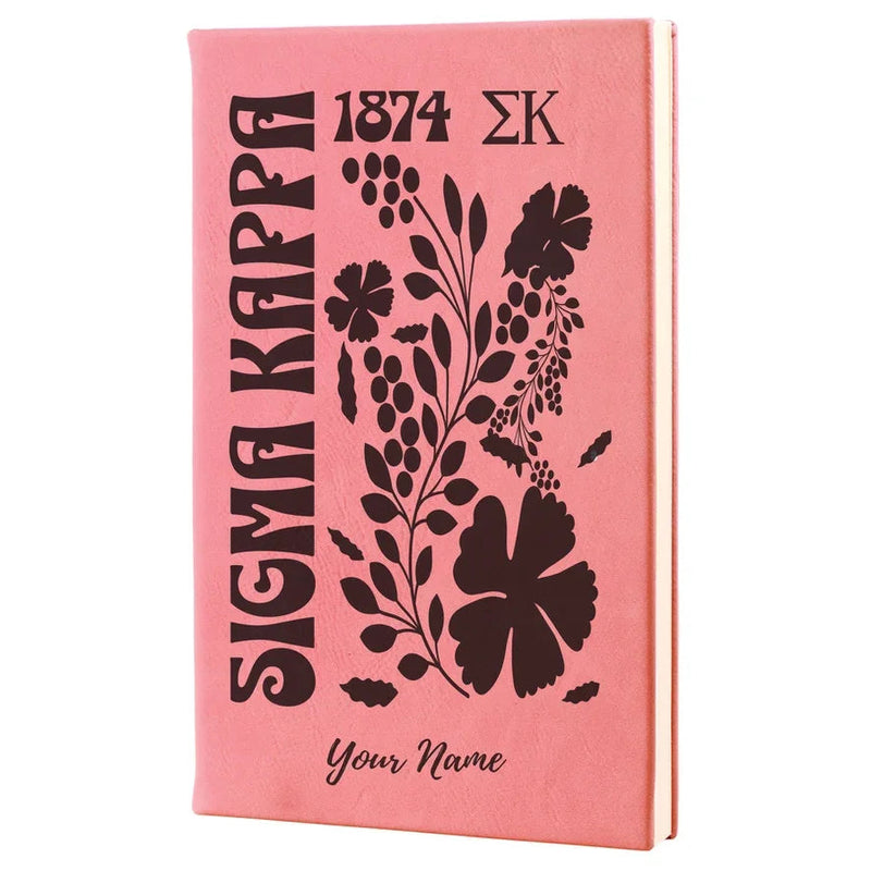 Sigma Kappa Personalized Leatherette Notebook Journal - Retro Floral