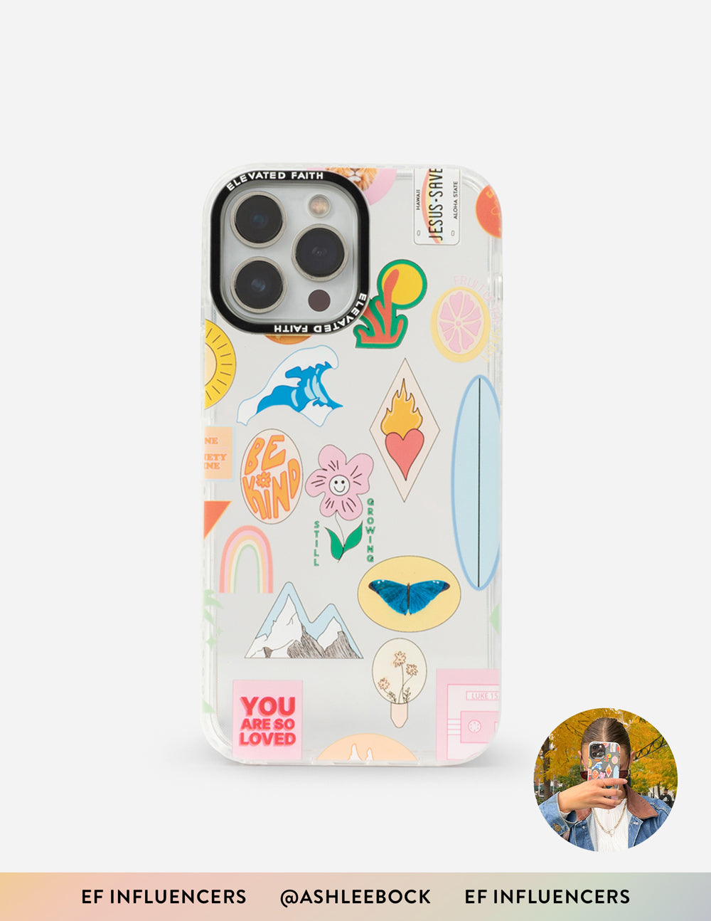 Phone case with colorful geometric designs on a white background