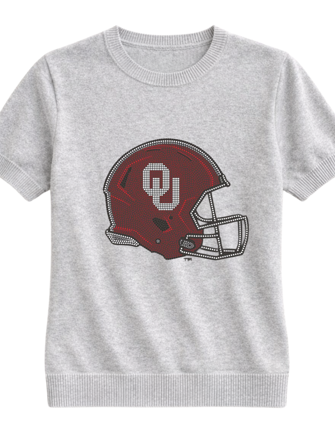 University of Oklahoma Helmet Gray Short Sleeve Sweater