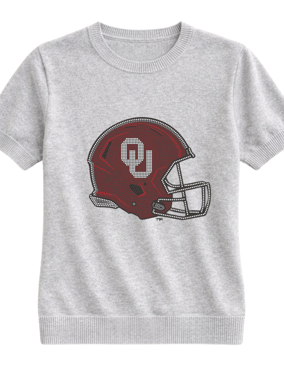 University of Oklahoma Helmet Gray Short Sleeve Sweater