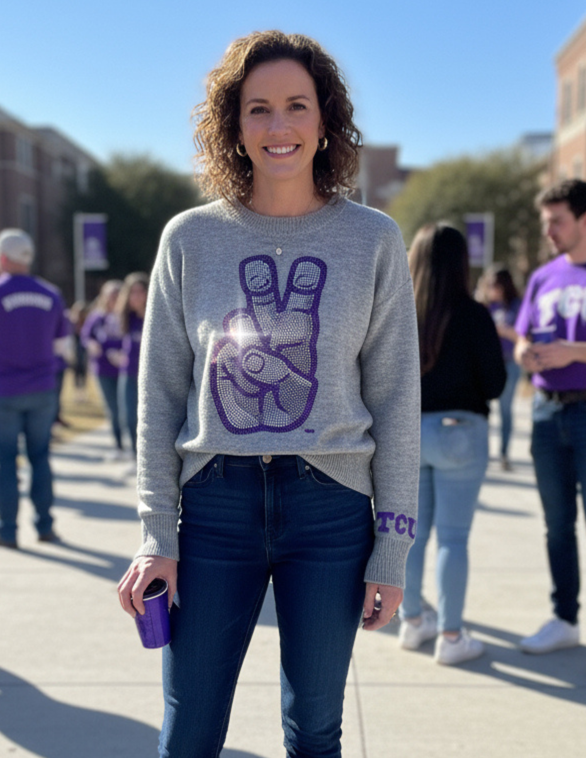 TCU Hand Gray Crewneck Sweater
