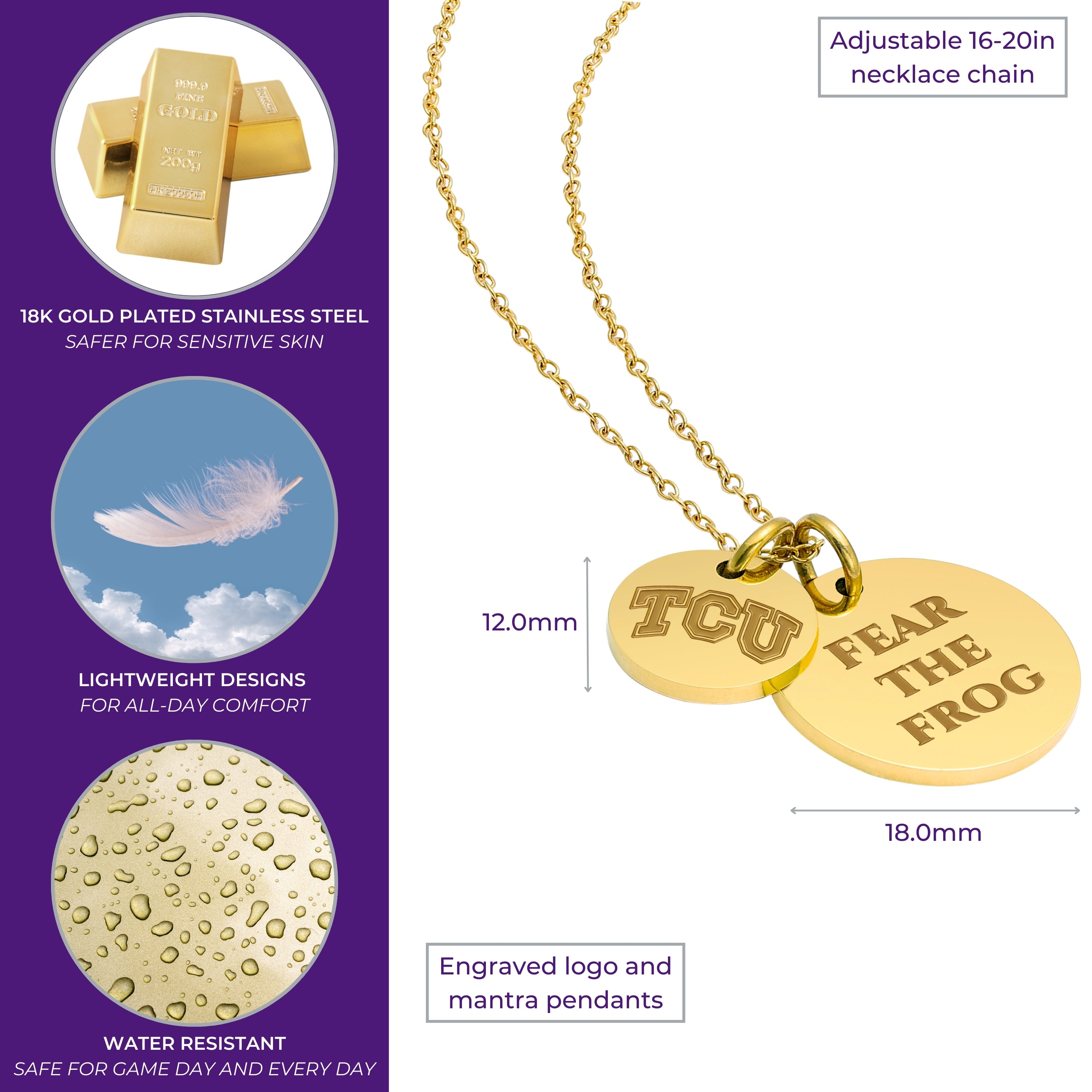 TCU Coin Charm Necklace - 18K Gold Dipped