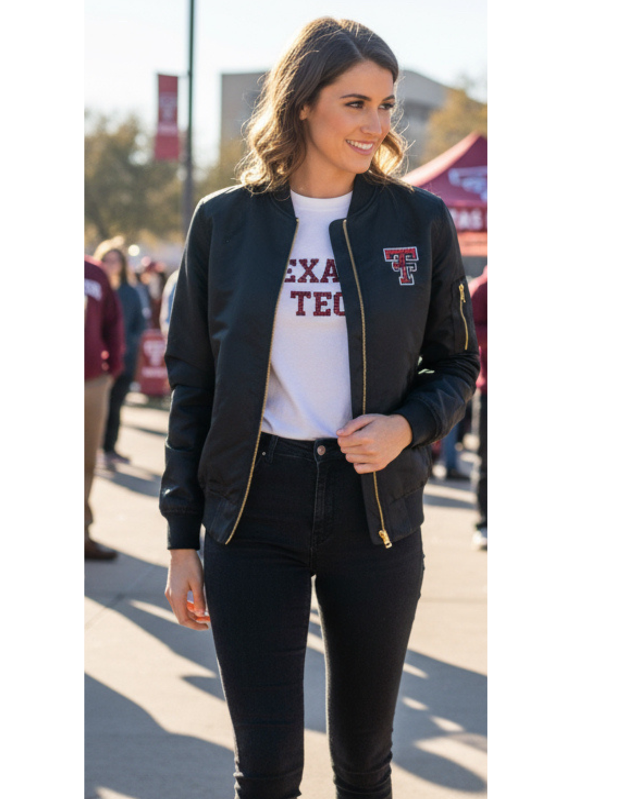 Texas Tech W/ Texas Tech Block Writing & Rhinestone Double T Black Bomber
