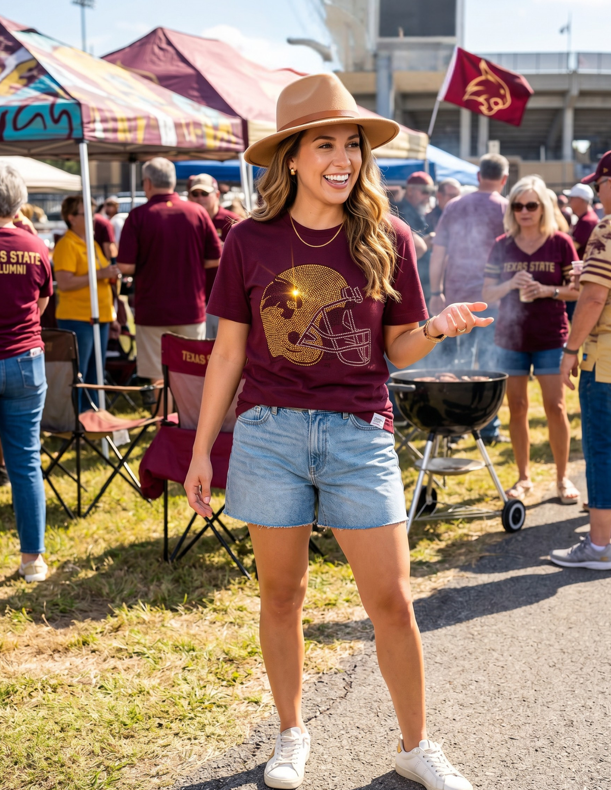 Texas State Helmet Maroon Crewneck Short Sleeve T-Shirt
