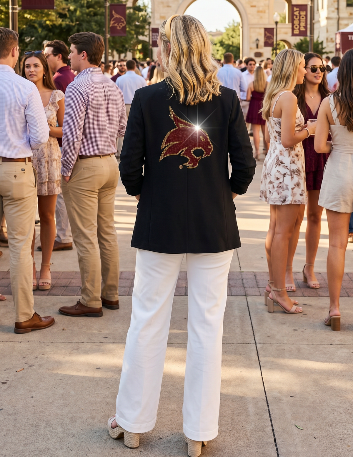 Texas State Bobcat Head Ruched Sleeve Black Blazer