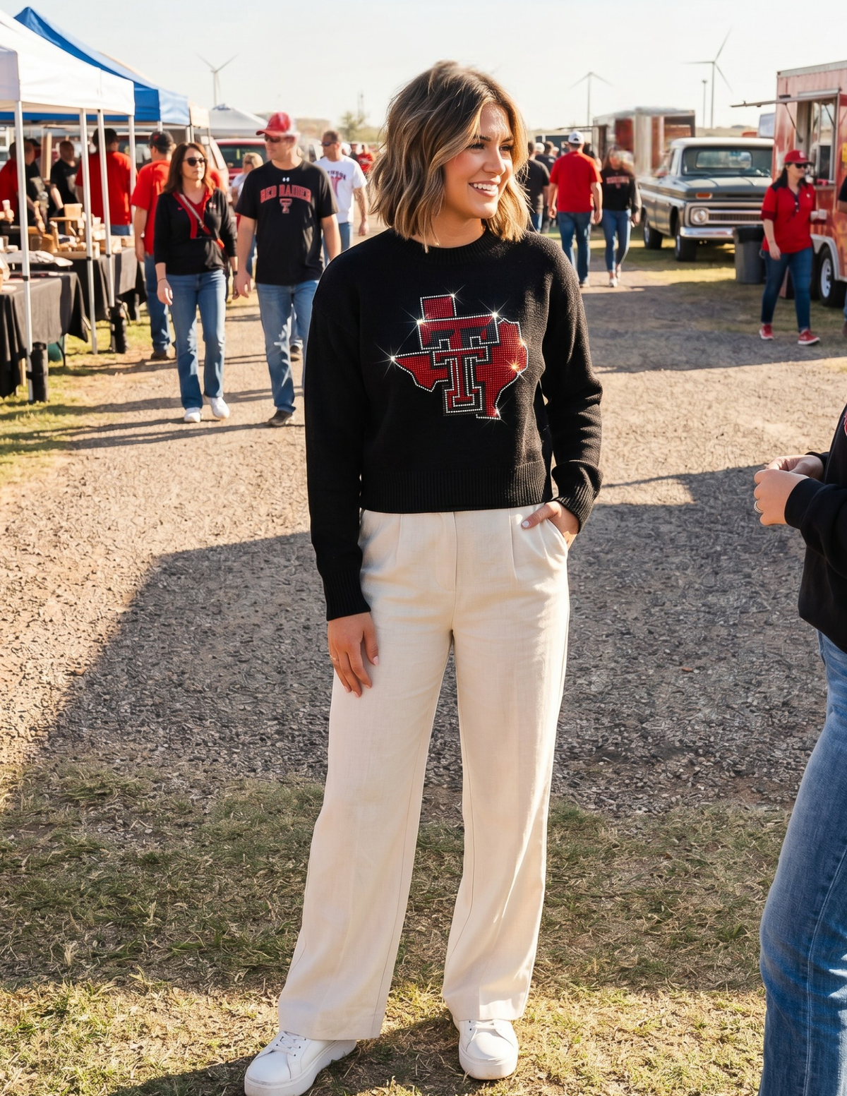 Texas Tech Double T Map Black Crewneck Sweater