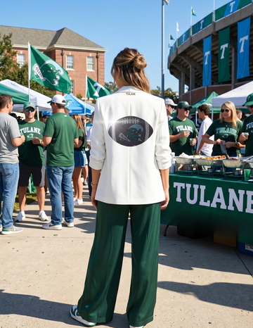 Tulane Football White Ruched Sleeve Blazer