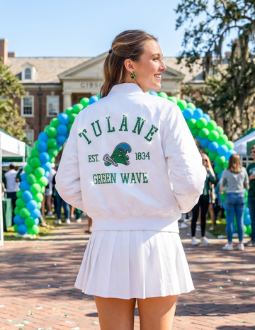 Tulane Vintage Green Wave EST 1834 White Bomber Jacket