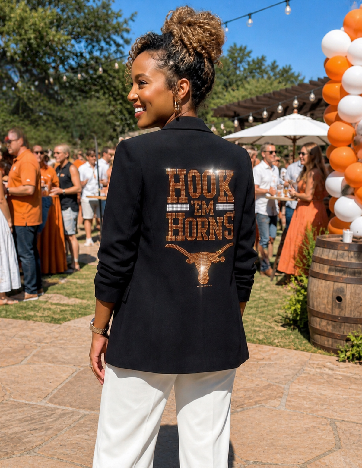University of Texas-Austin Hook Em Horns Black Ruched Sleeve Blazer