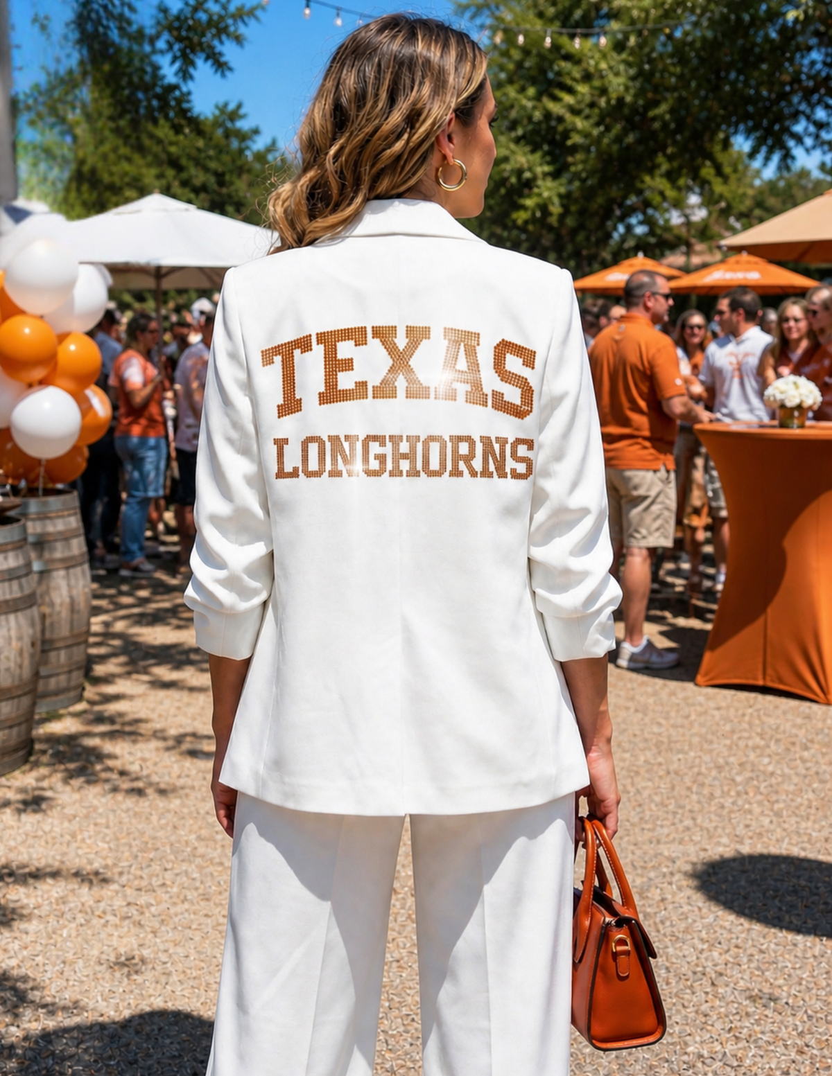University of Texas-Austin Longhorns White Ruched Sleeve Blazer