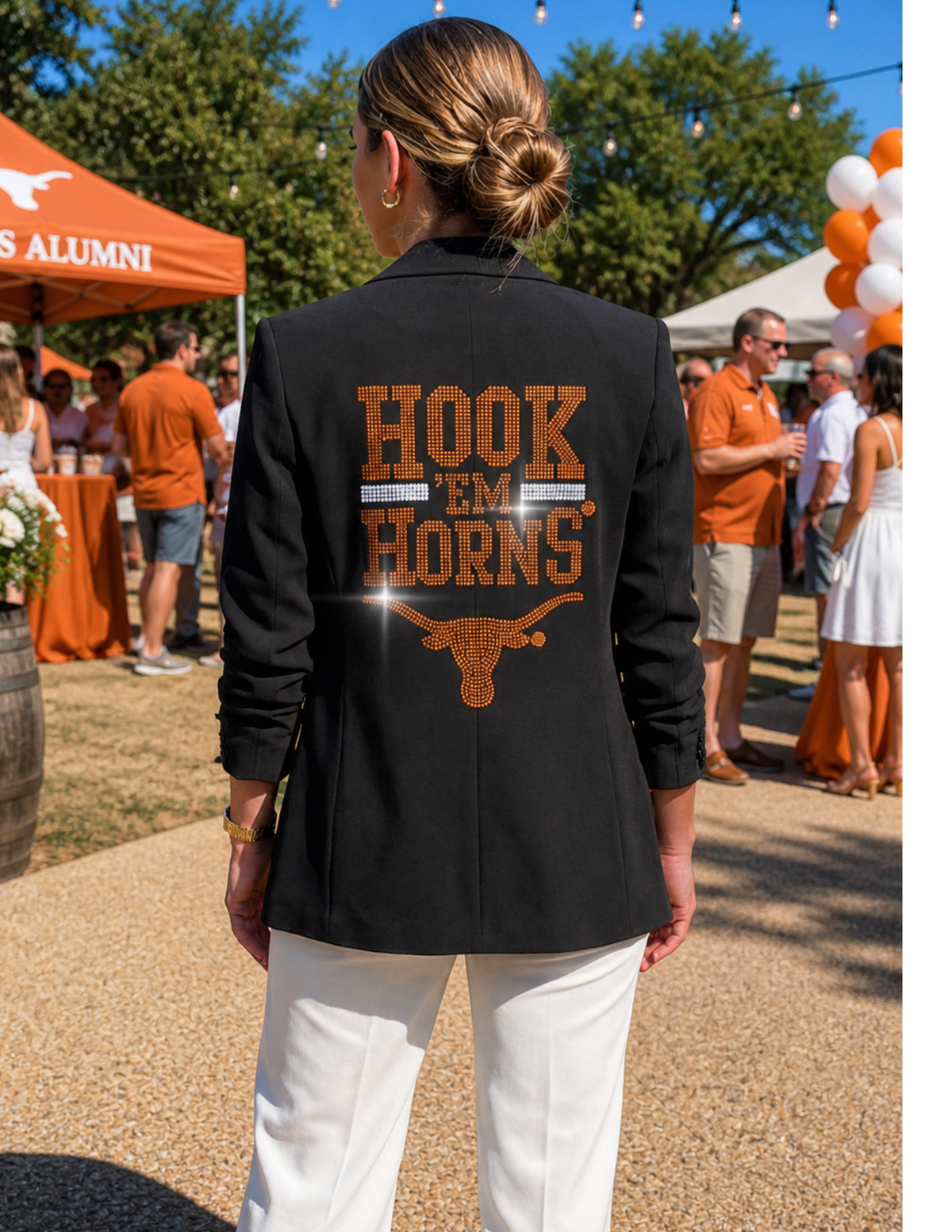 University of Texas-Austin Hook Em Horns Black Ruched Sleeve Blazer