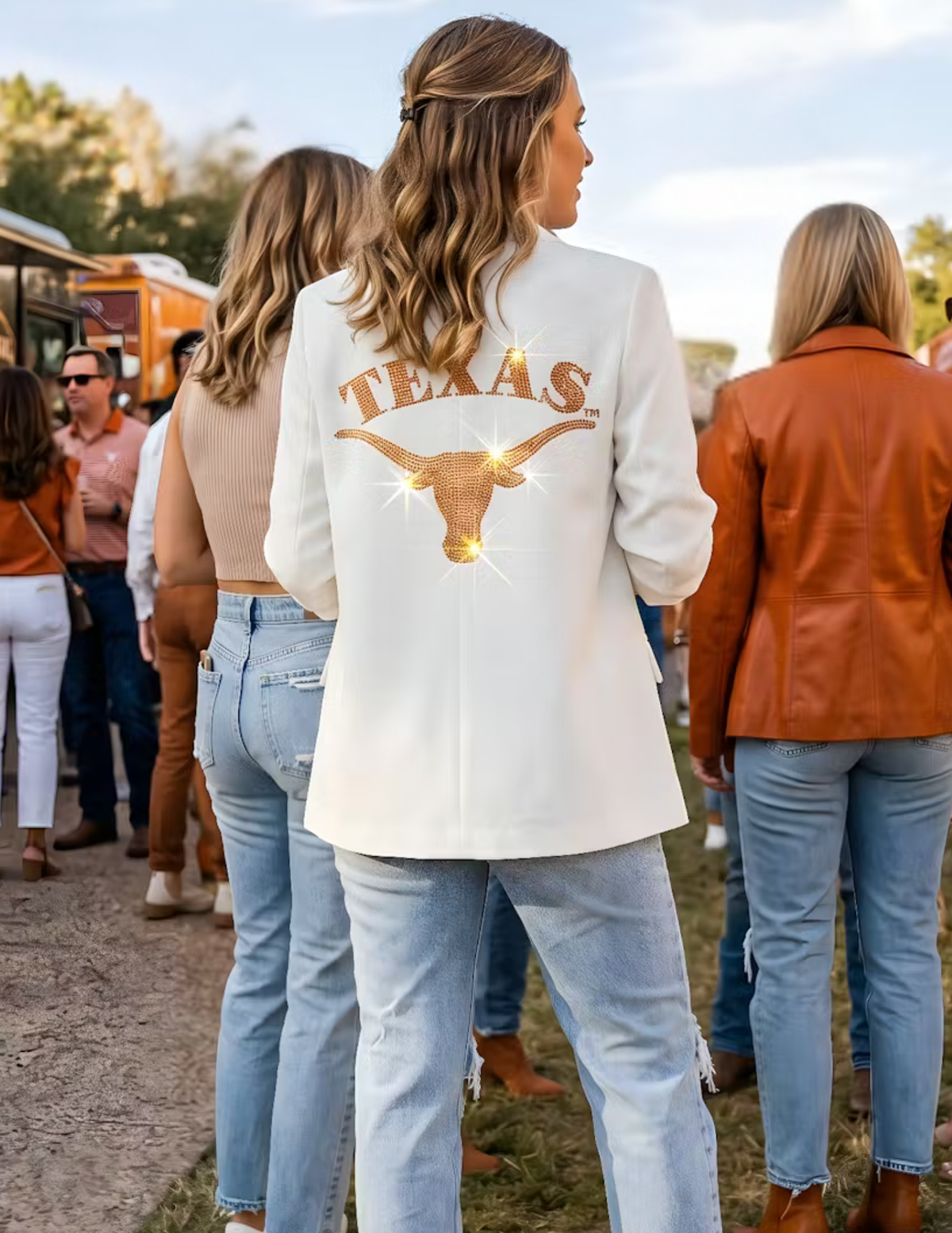 University of Texas-Austin Longhorn White Ruched Sleeve Blazer