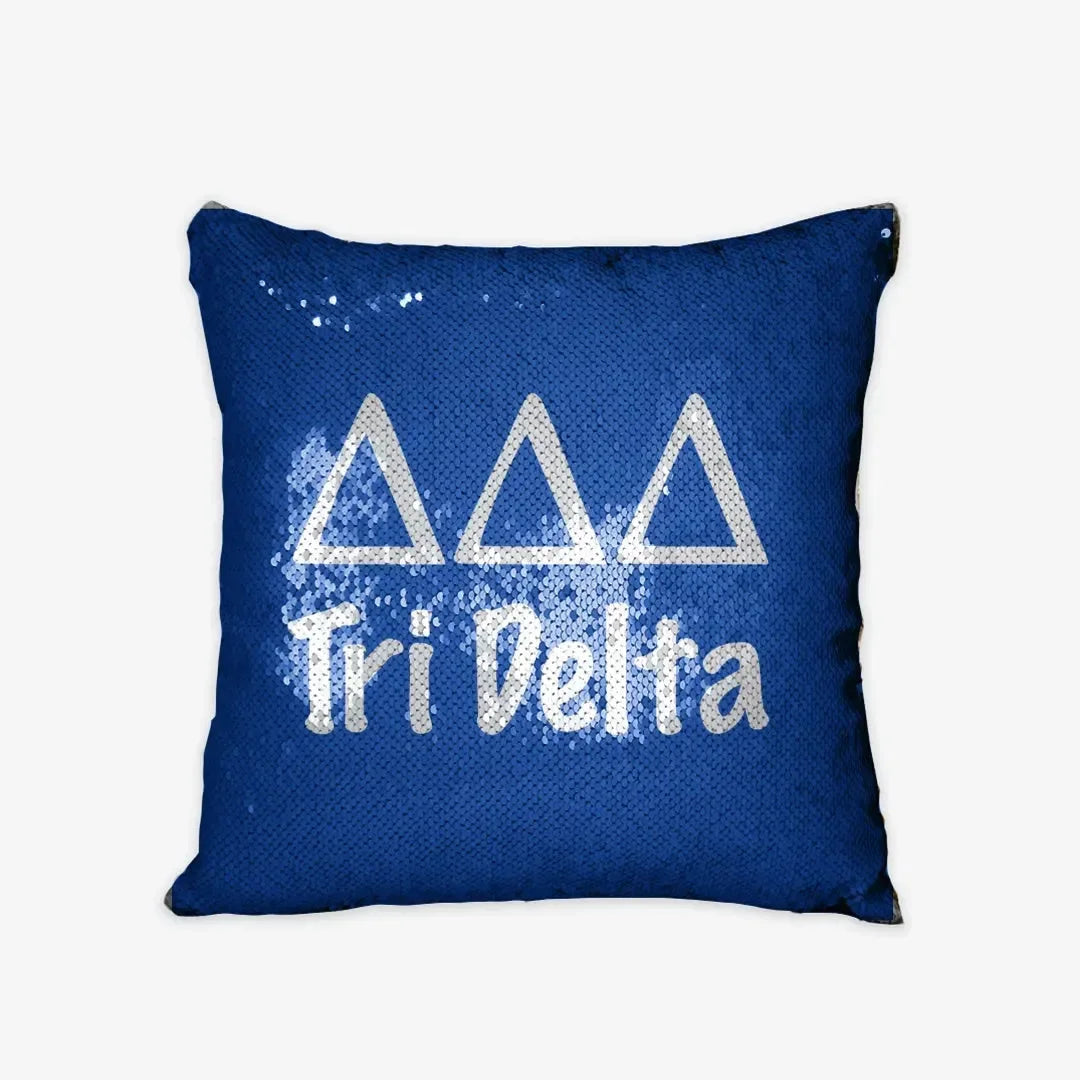 Tri Delta Sequin Throw Pillow Cover - Blue