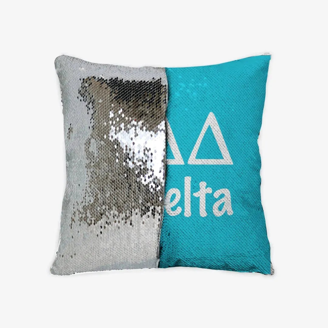 Tri Delta Sequin Throw Pillow Cover - Bright Blue