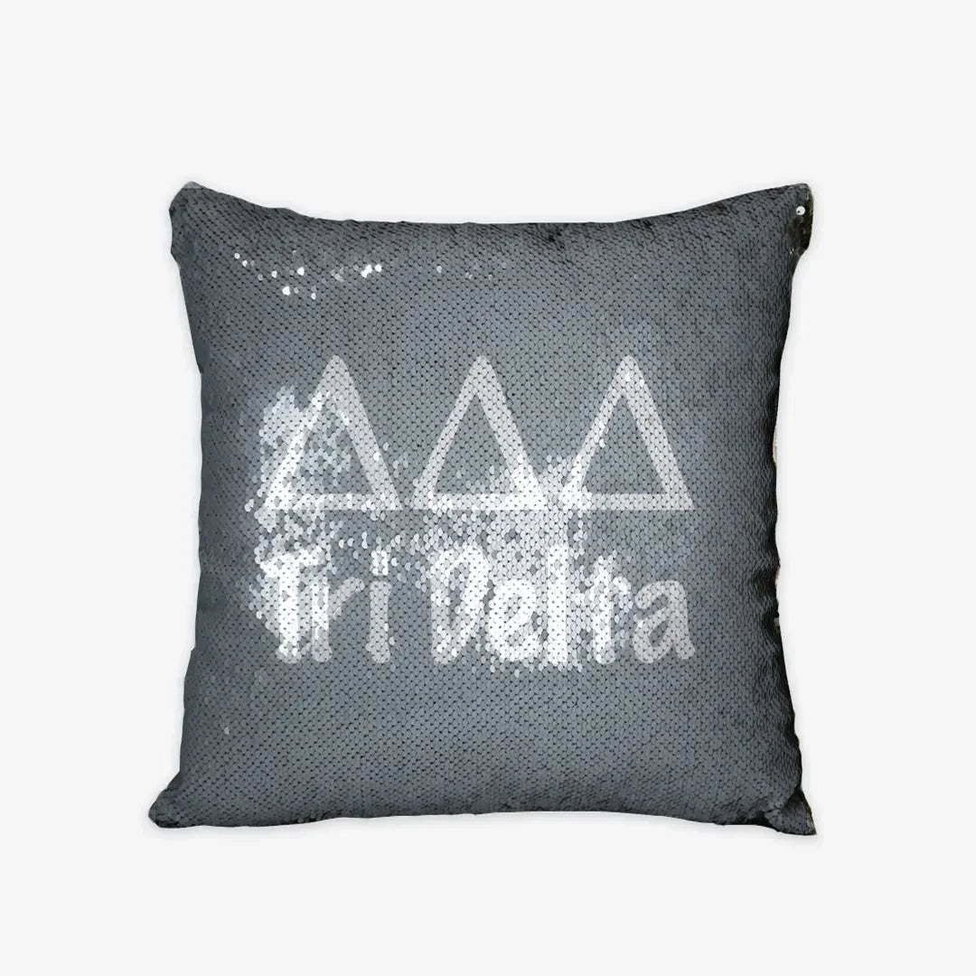 Tri Delta Sequin Throw Pillow Cover - Silver