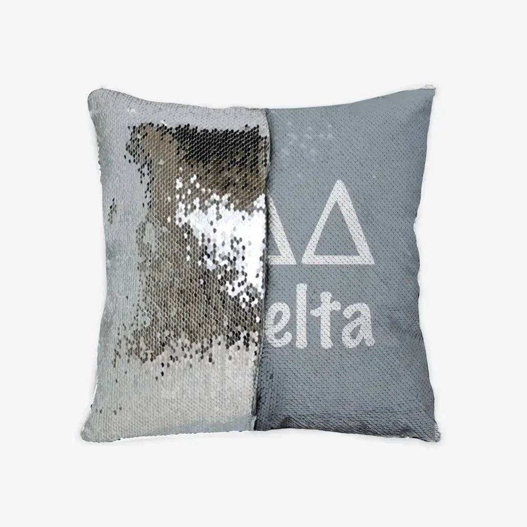 Tri Delta Sequin Throw Pillow Cover - Silver