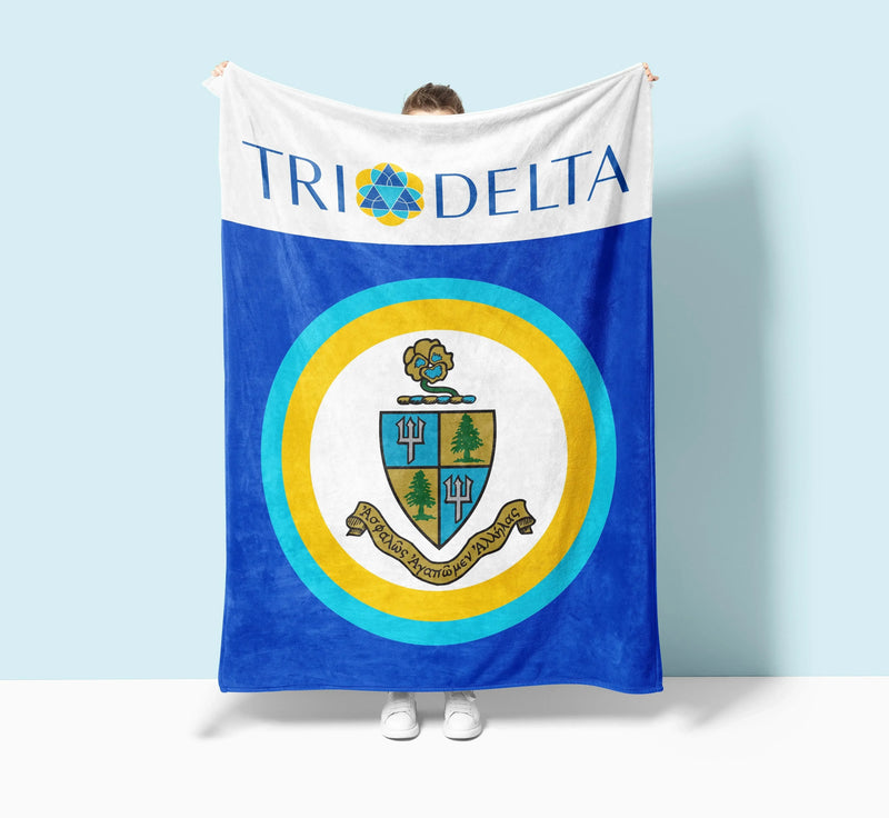 Tri Delta XL 60x80 Sherpa Blanket - Wide Band Coat of Arms