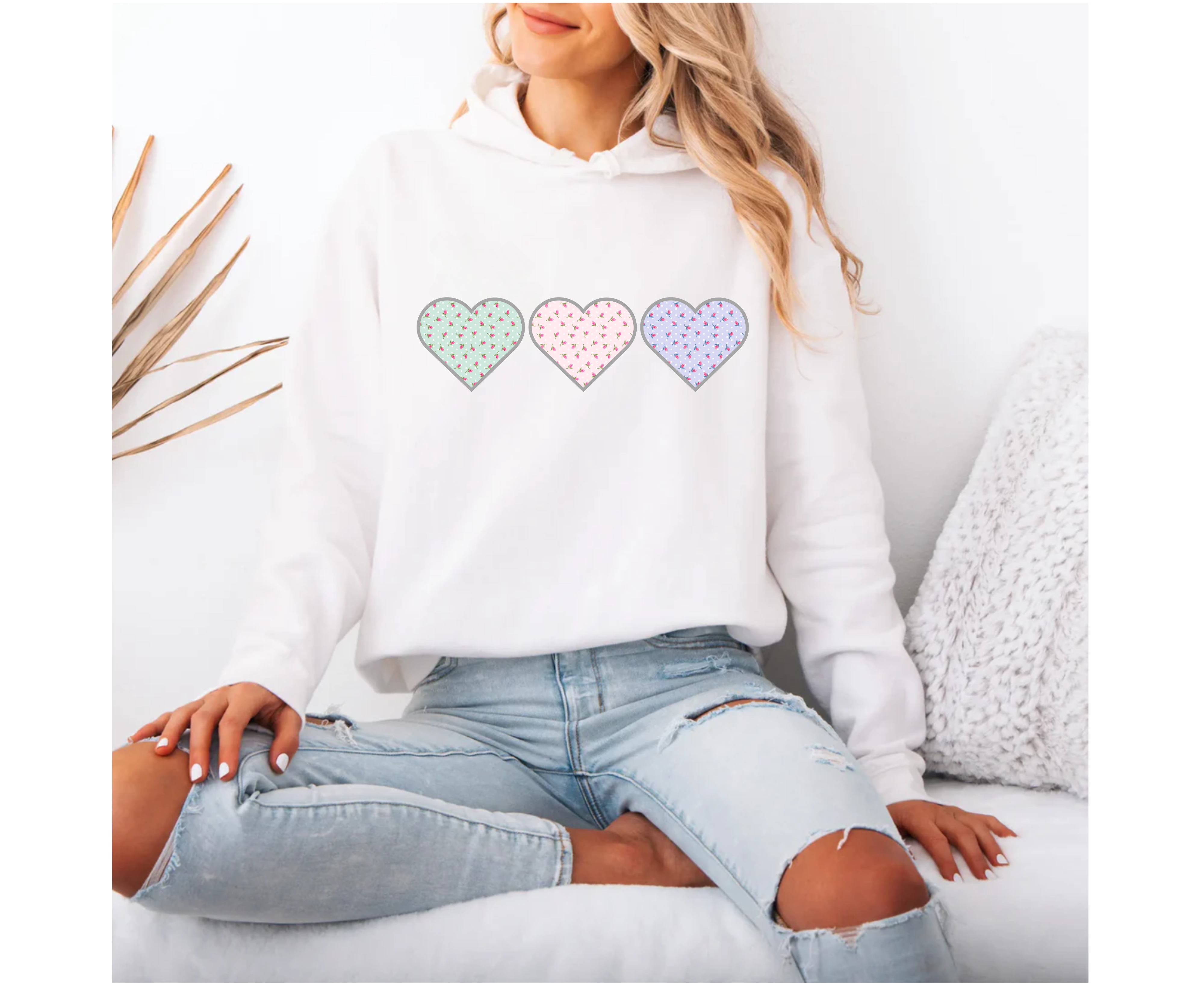 Customizable Tri-Heart Polka Dot Floral Heart Hoodie