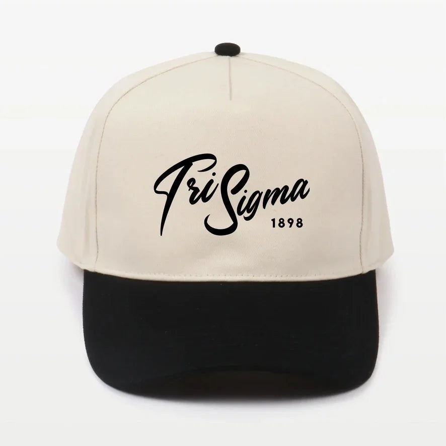 Tri Sigma Embroidered Two-Tone Baseball Cap | Hat - Script 1898