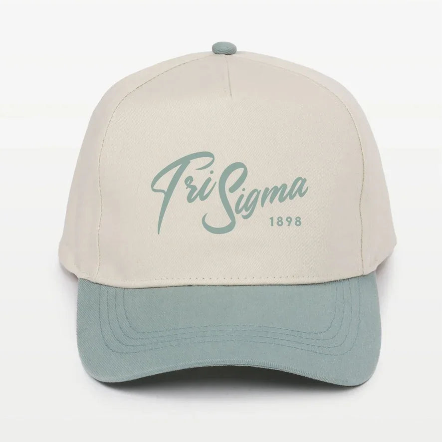 Tri Sigma Embroidered Two-Tone Baseball Cap | Hat - Script 1898