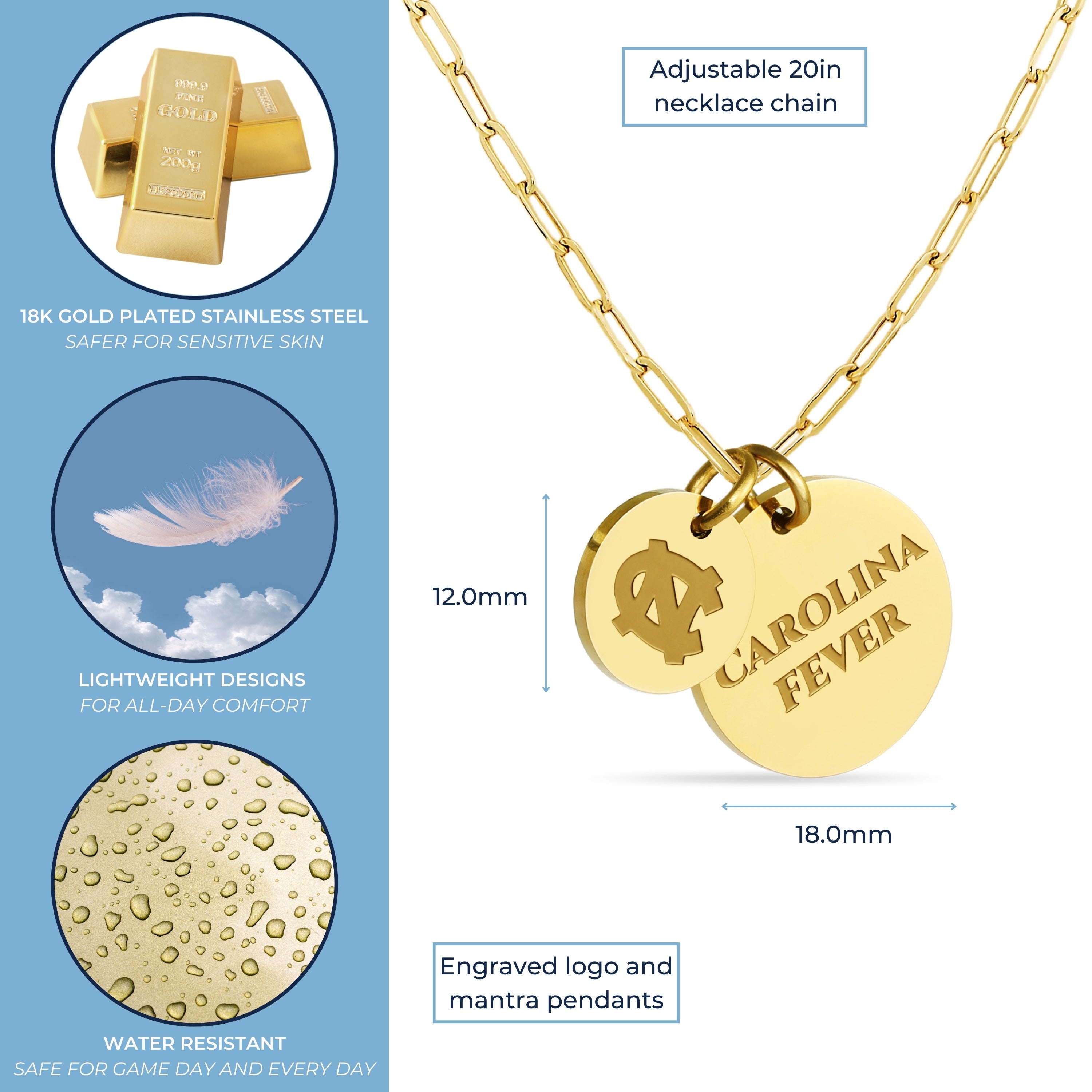 North Carolina Paperclip Chain Charm Necklace