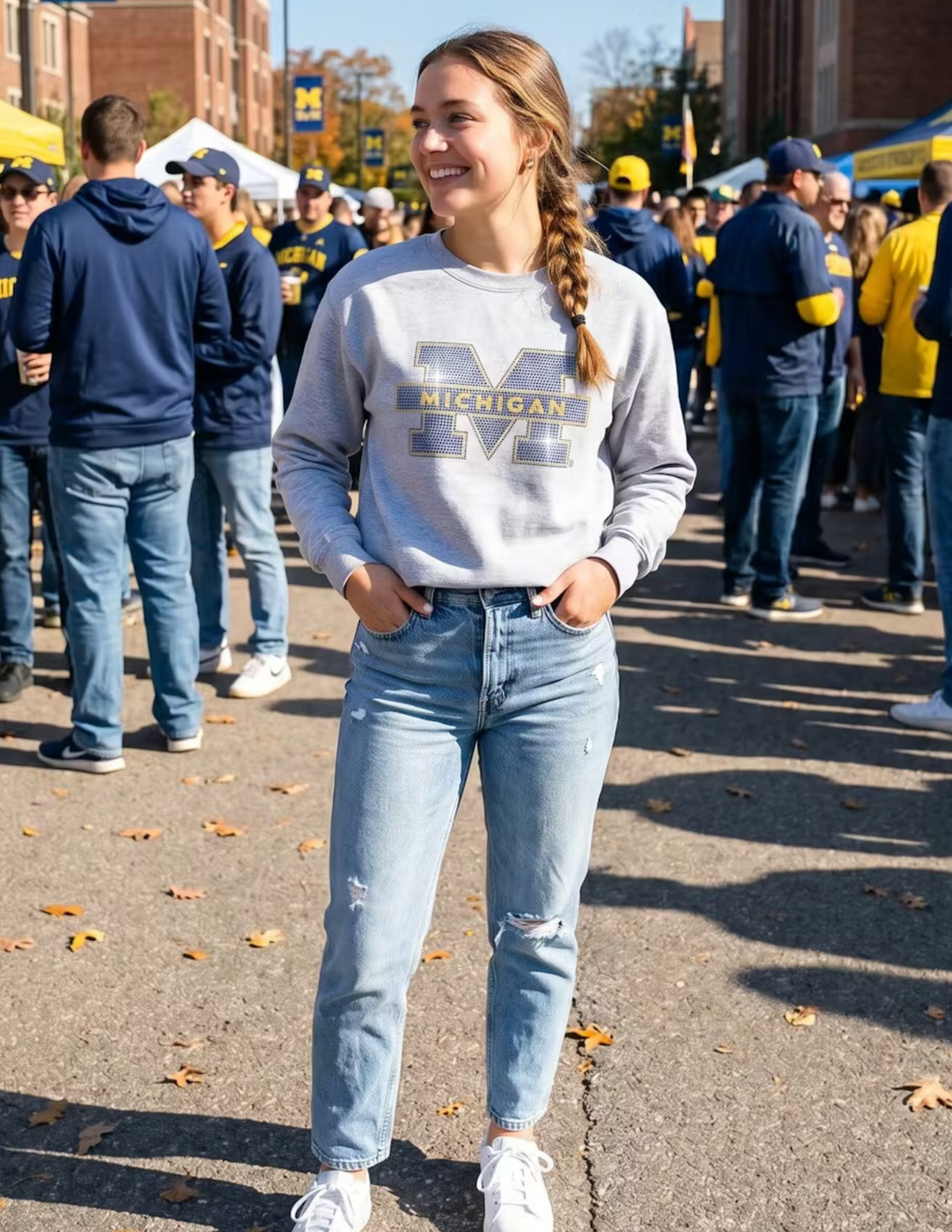 University of Michigan Block M Gray Crewneck Sweatshirt