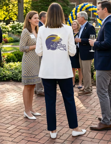 University of Michigan Helmet White Ruched Sleeve Blazer