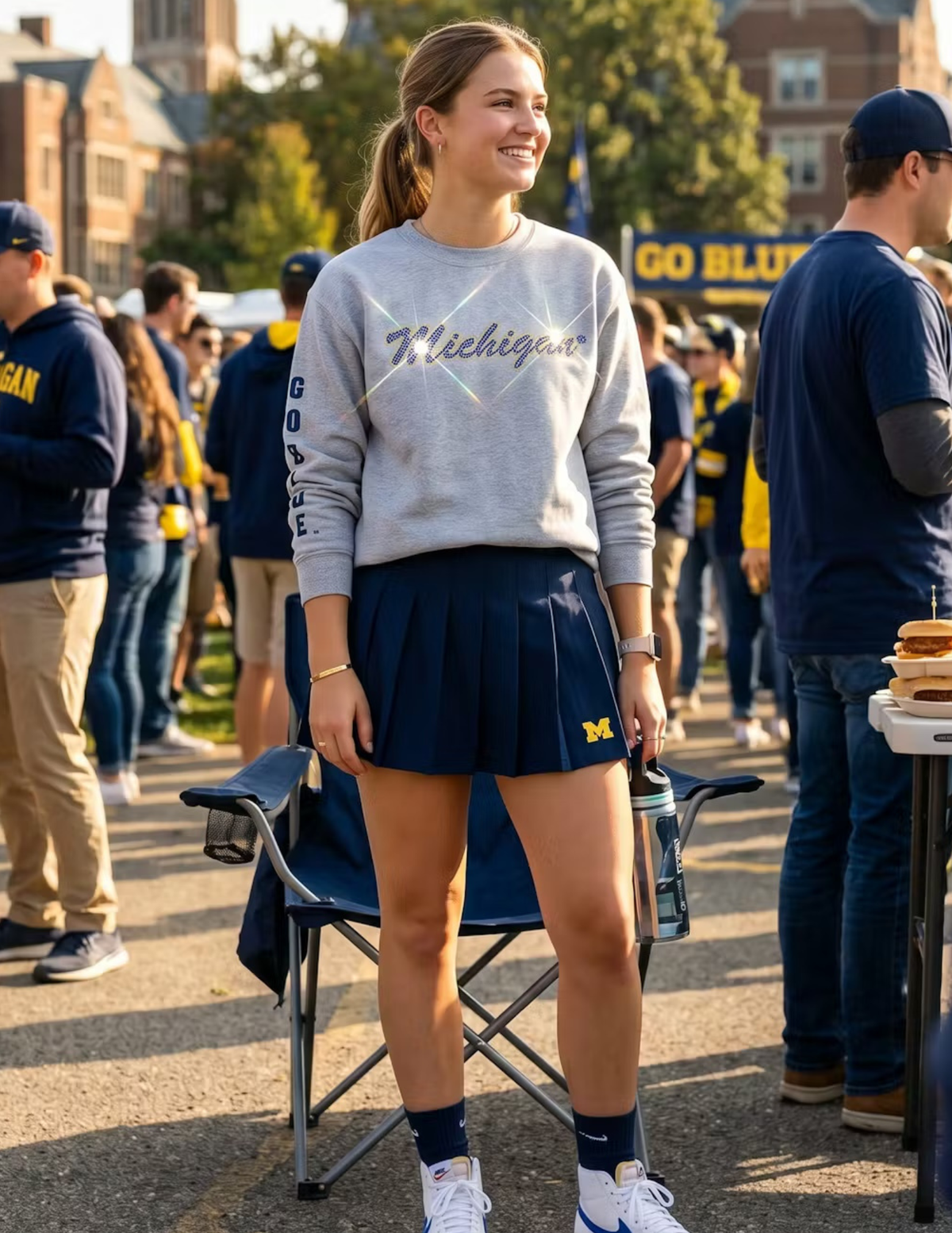 University of Michigan Script Go Blue Gray Crewneck Sweatshirt