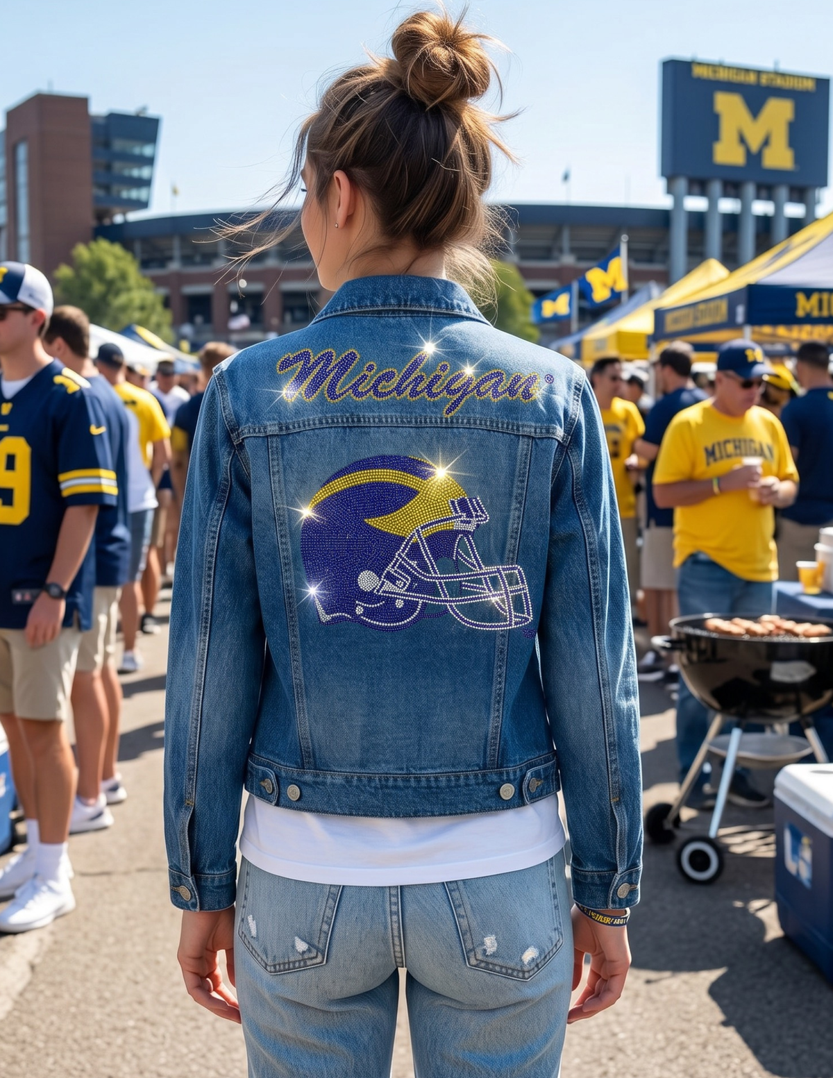 University Of Michigan Script & Helmet Blue Denim Jacket