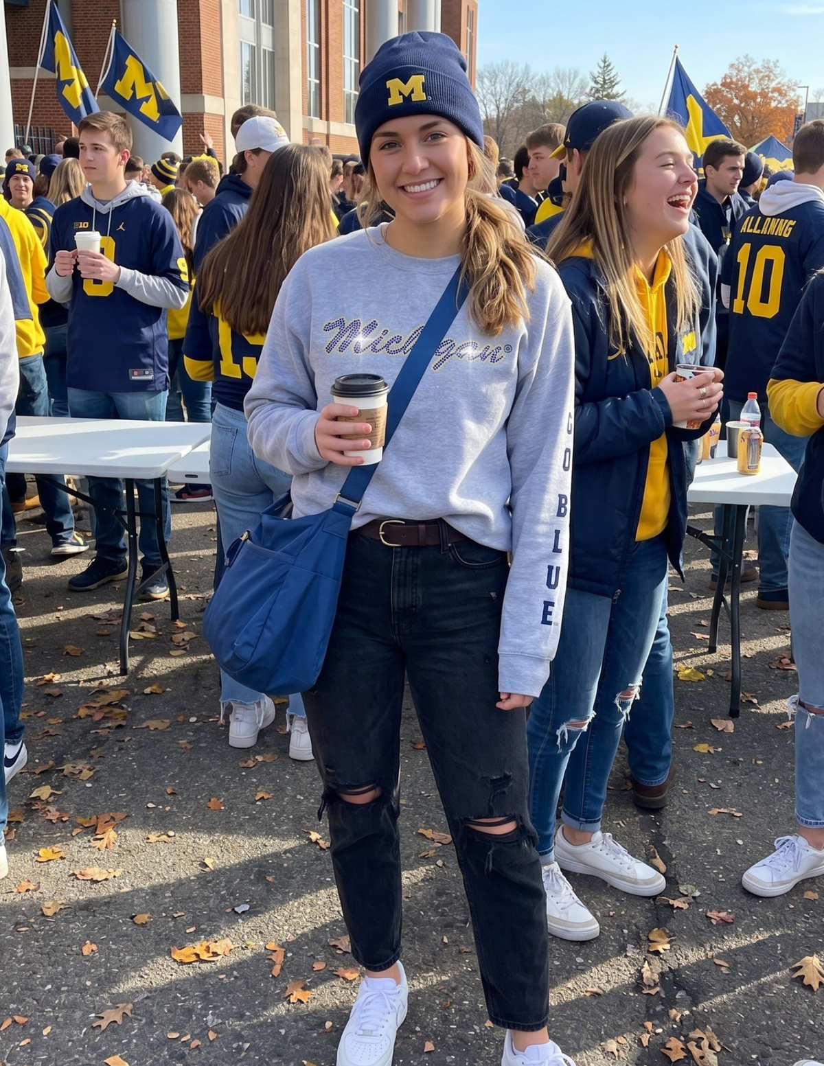 University of Michigan Script Go Blue Gray Crewneck Sweatshirt