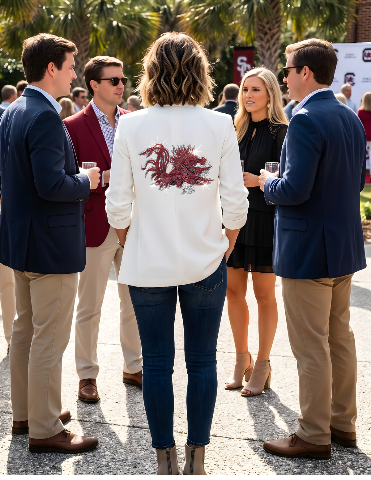 University of South Carolina Gamecock White Ruched Sleeve Blazer