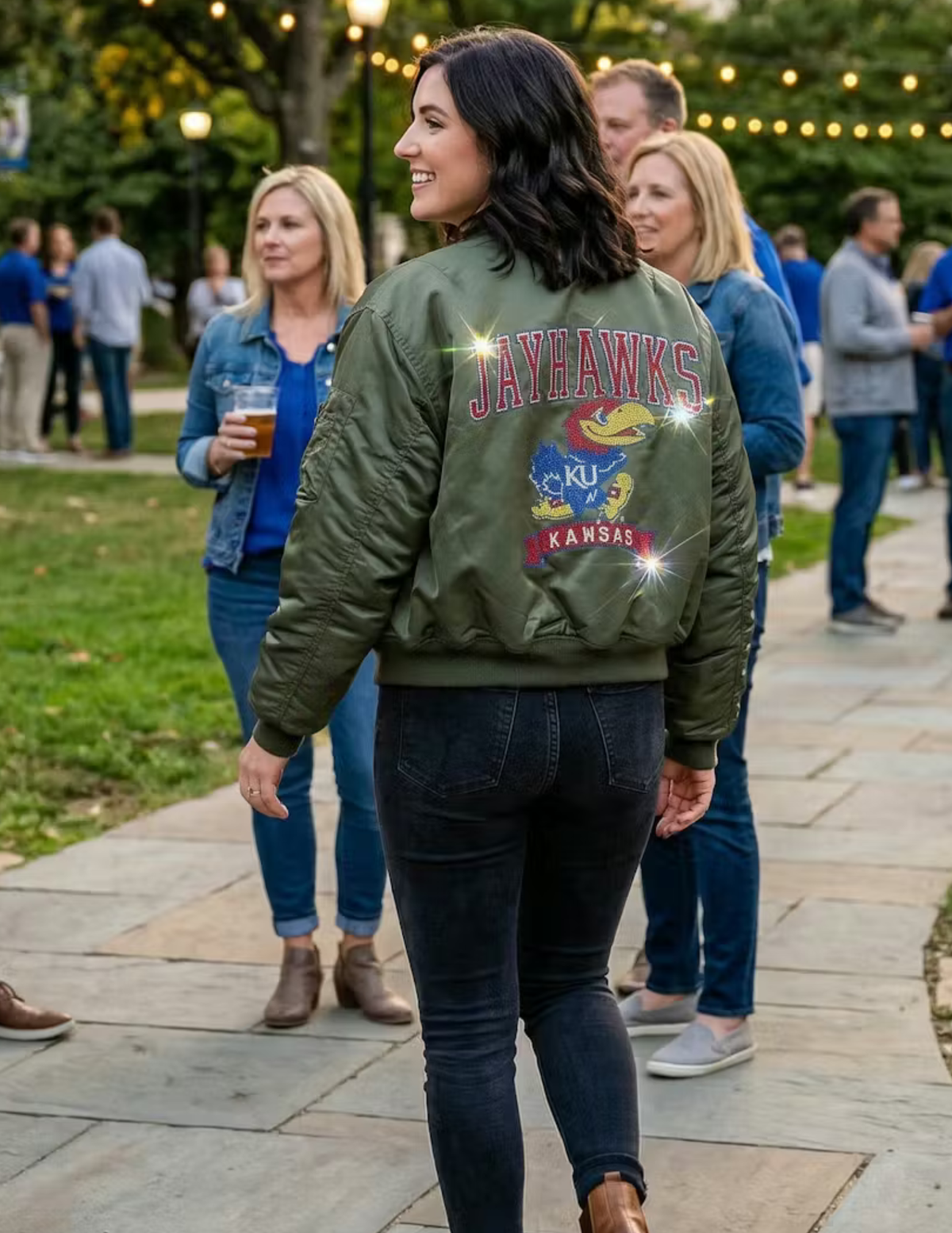 University of Kansas Jayhawks KU Kansas Army Green Bomber Jacket