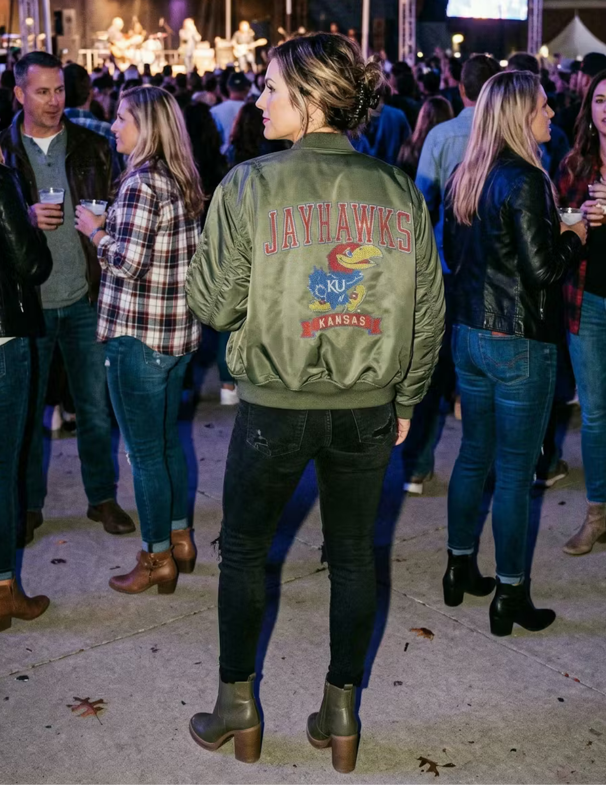 University of Kansas Jayhawks KU Kansas Army Green Bomber Jacket