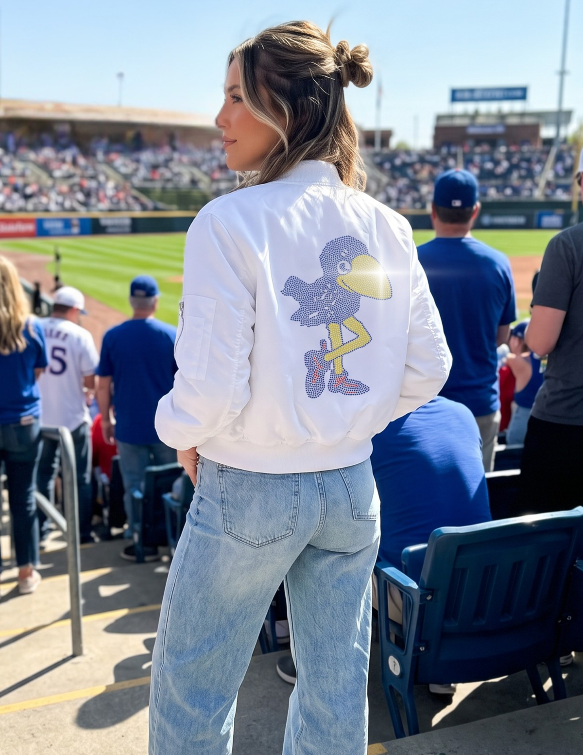 University of Kansas Vintage Jayhawk White Bomber Jacket