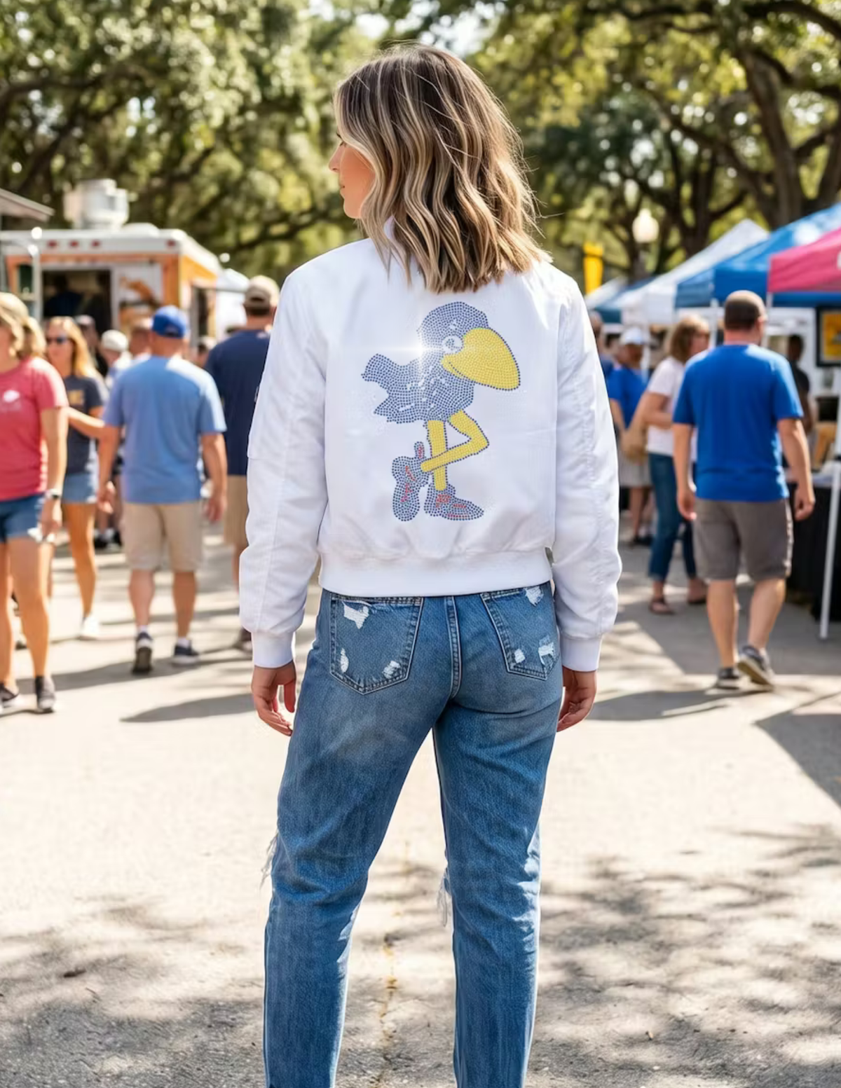 University of Kansas Vintage Jayhawk White Bomber Jacket