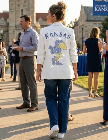 University of Kansas Vintage Jayhawk White Ruched Blazer