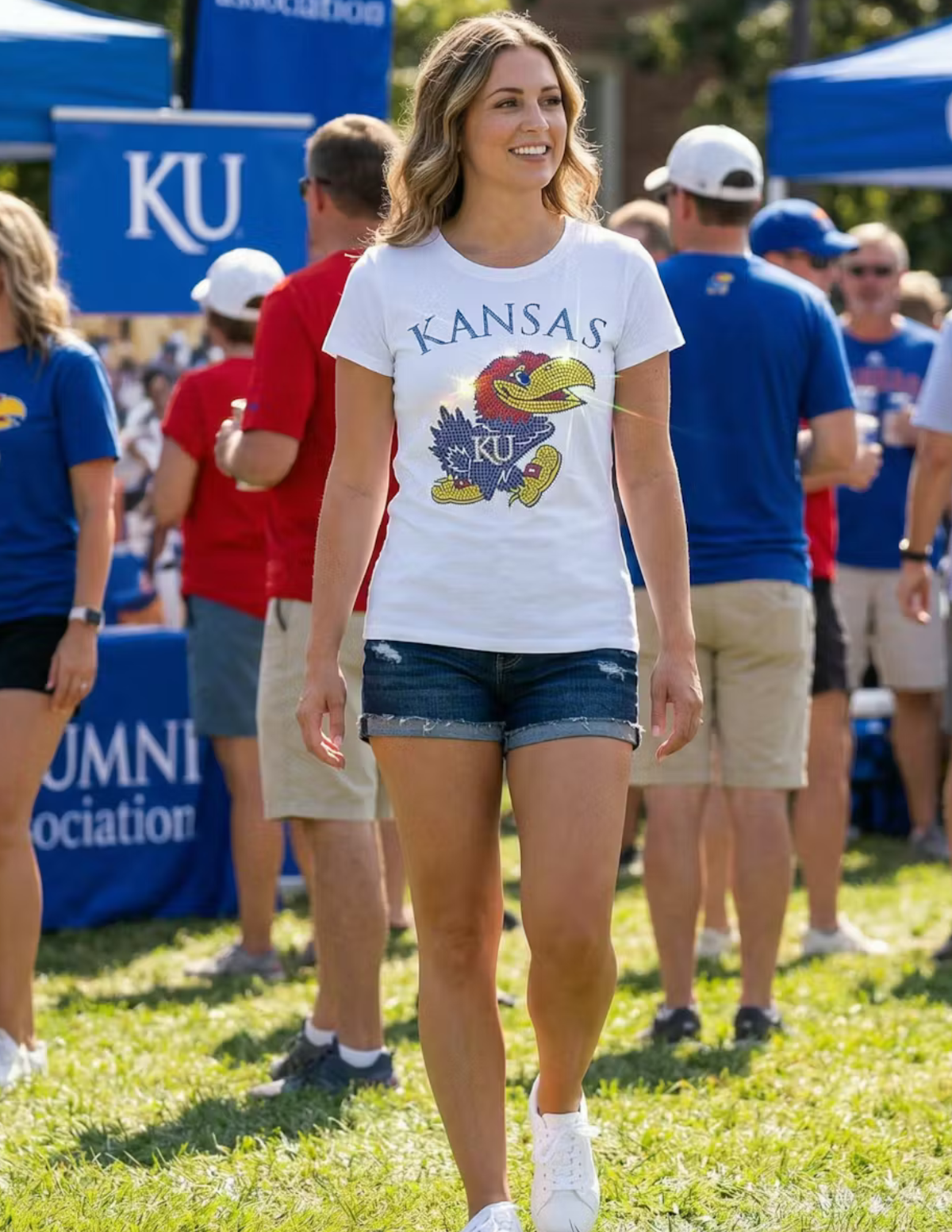 University of Kansas Jayhawks Kansas White Crewneck T-Shirt