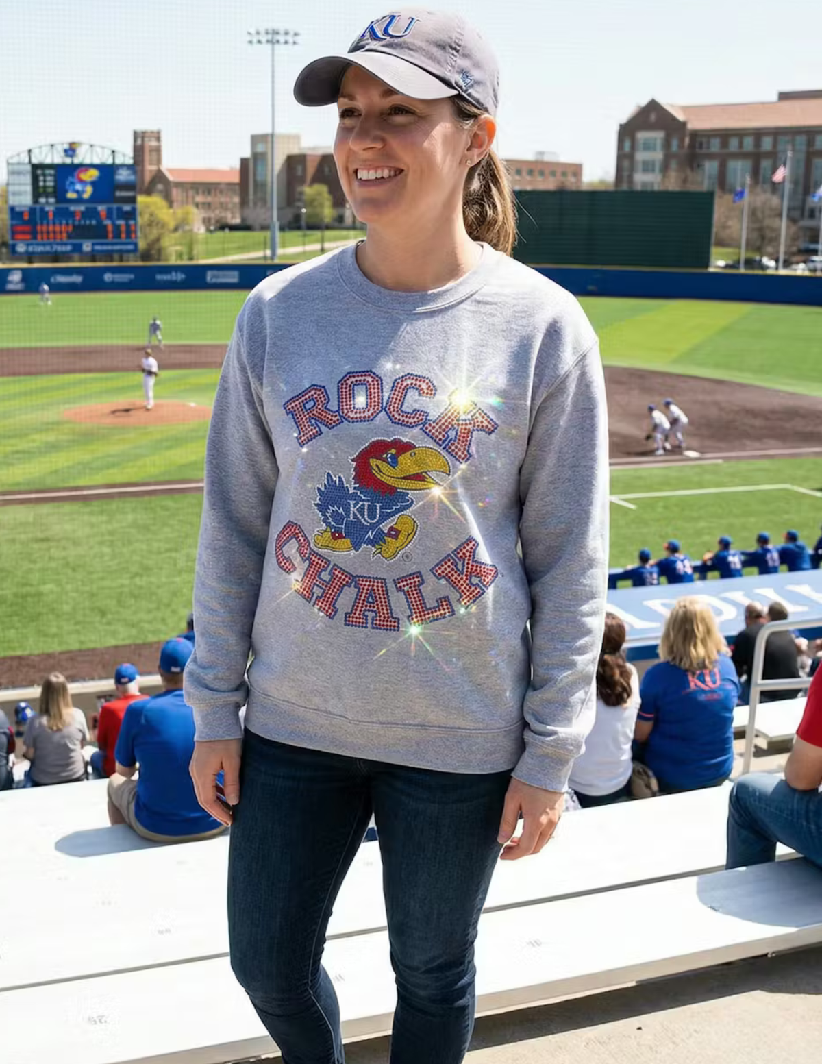 University of Kansas Jayhawk Rock Chalk Gray Crewneck Sweatshirt