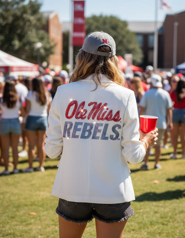 University of Mississippi Ole Miss Rebels White Ruched Sleeve Blazer