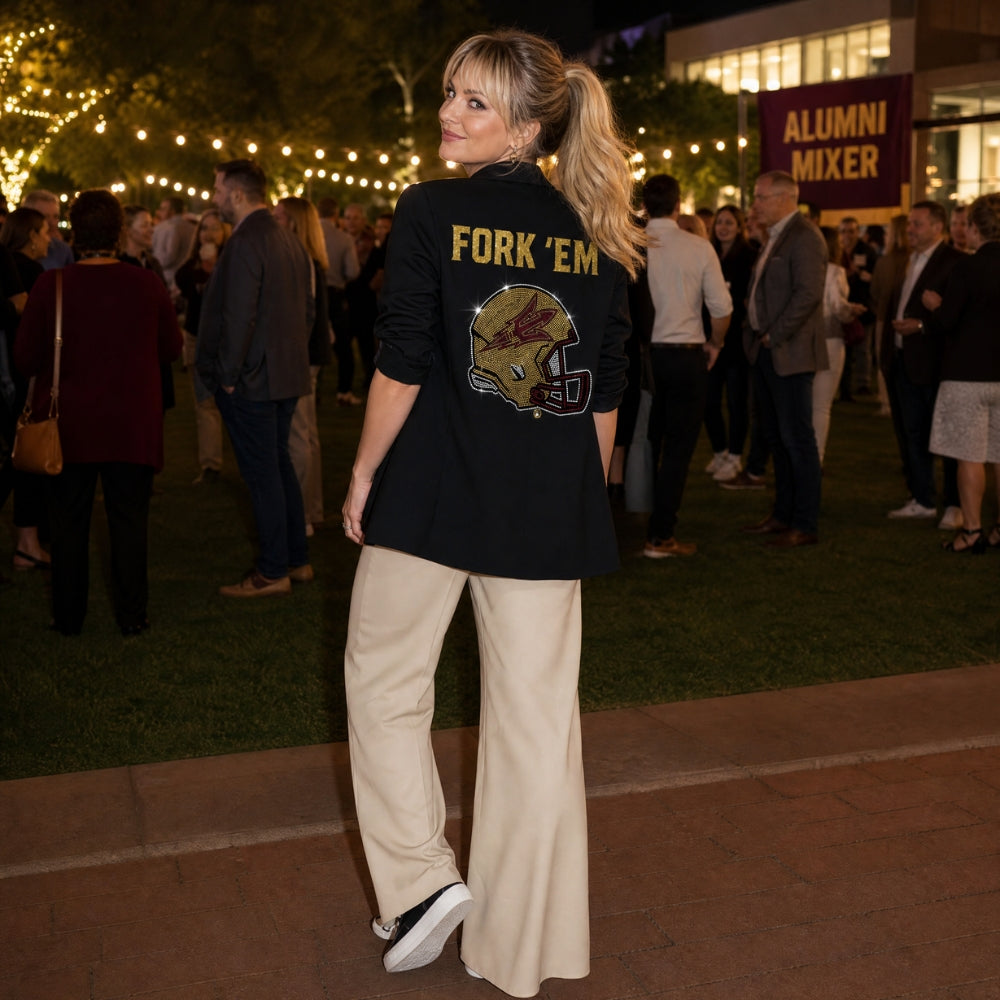 Arizona State Fork 'Em Helmet Black Ruched Blazer