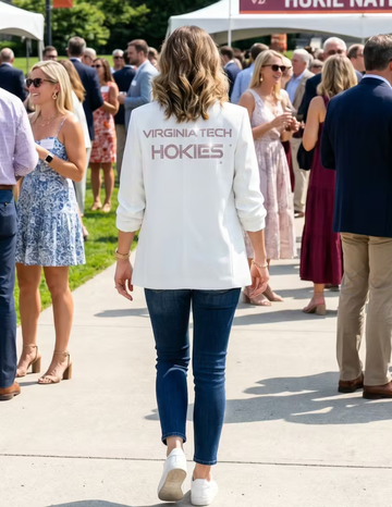Virginia Tech Hokies Script White Ruched Sleeve Blazer