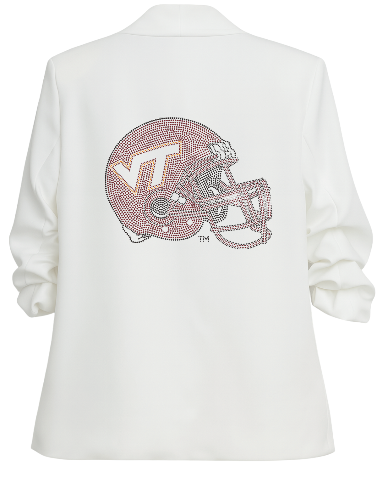 Virginia Tech Helmet White Ruched Sleeve Blazer