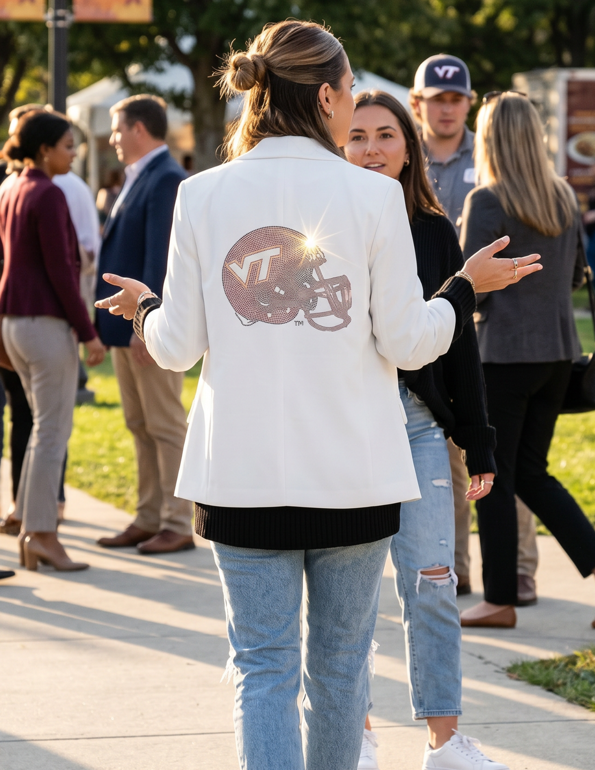 Virginia Tech Helmet White Ruched Sleeve Blazer