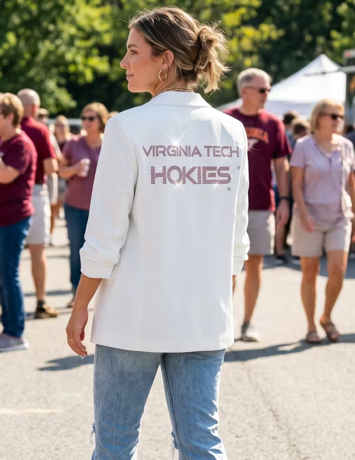 Virginia Tech Hokies Script White Ruched Sleeve Blazer