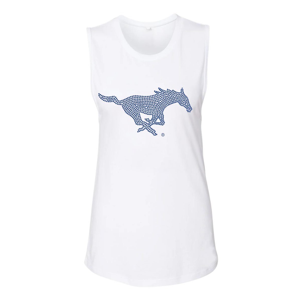 SMU Mustang White Crewneck Tank Top